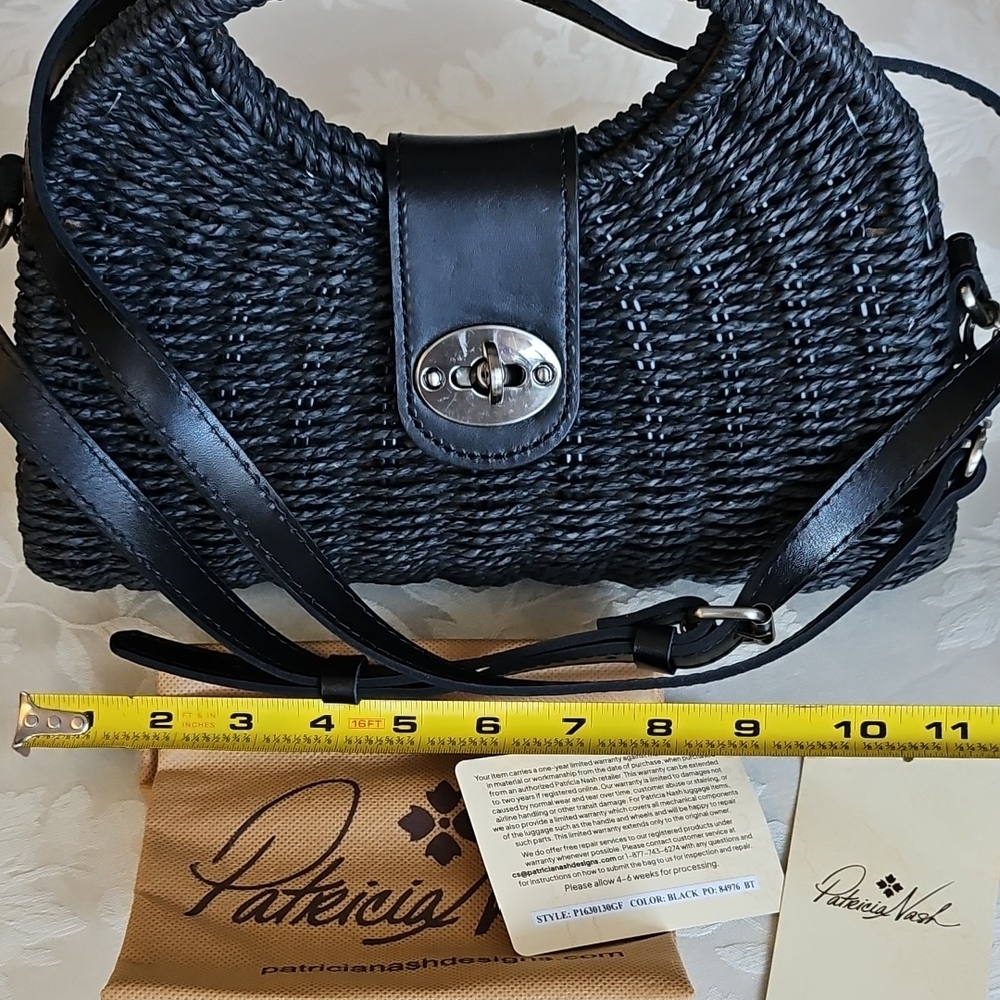 Patricia Nash Black Straw Shoulder Bag with Leather Accents - Picture 3 of 9